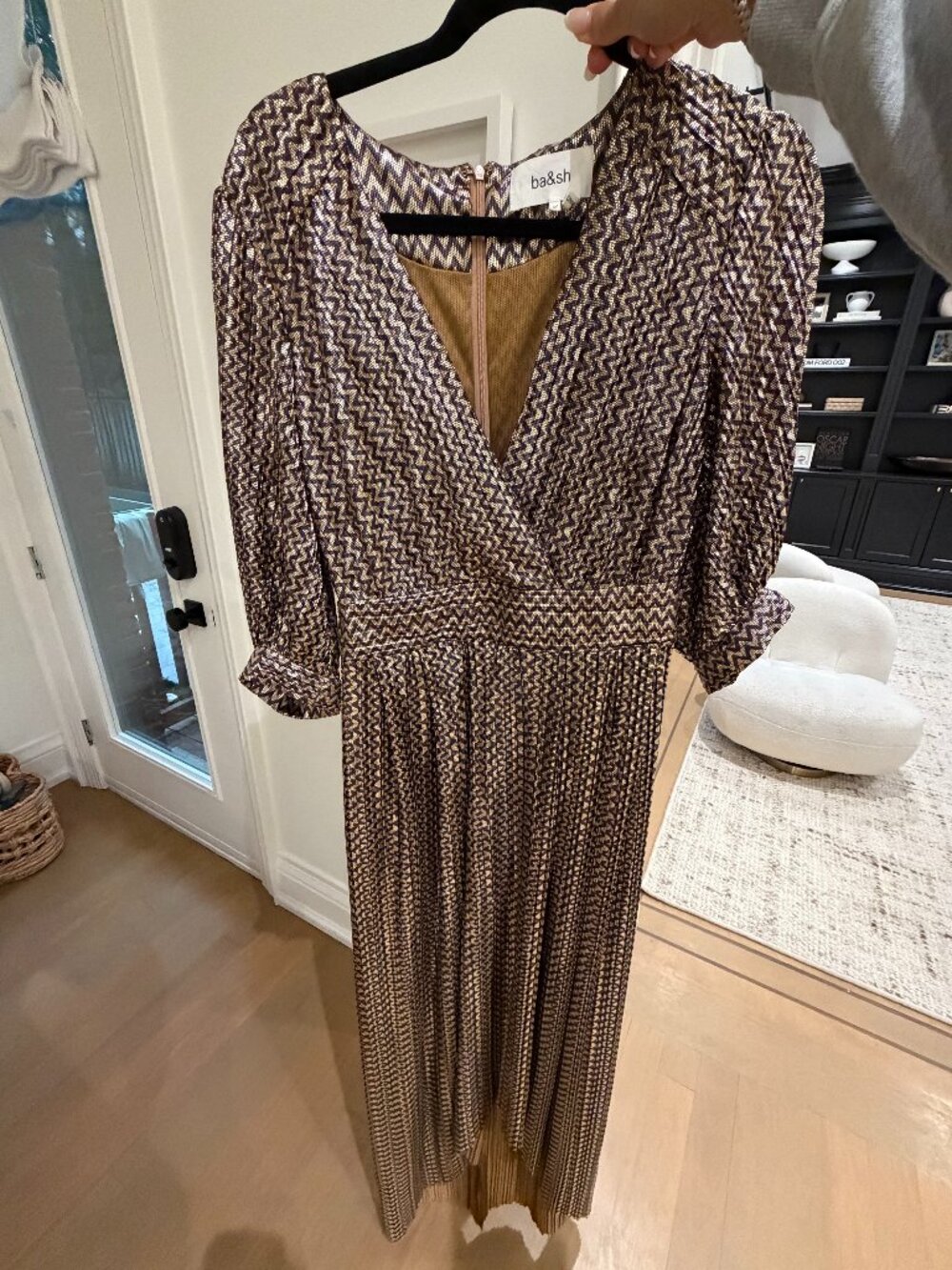ba&sh Metallic Zigzag Maxi Dress in Brown and Gold
